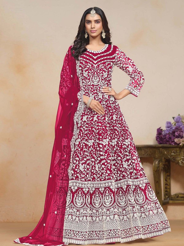 Rani Pink Soft Net Designer Salwar Kameez